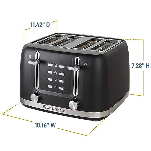 West Bend Toaster 4 Slice Extra-Wide and Deep Slots with 3 Functions and 7 Shade Settings Manual Lift Lever and Auto-Shut Off, 1500-Watts, Black