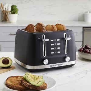 West Bend Toaster 4 Slice Extra-Wide and Deep Slots with 3 Functions and 7 Shade Settings Manual Lift Lever and Auto-Shut Off, 1500-Watts, Black