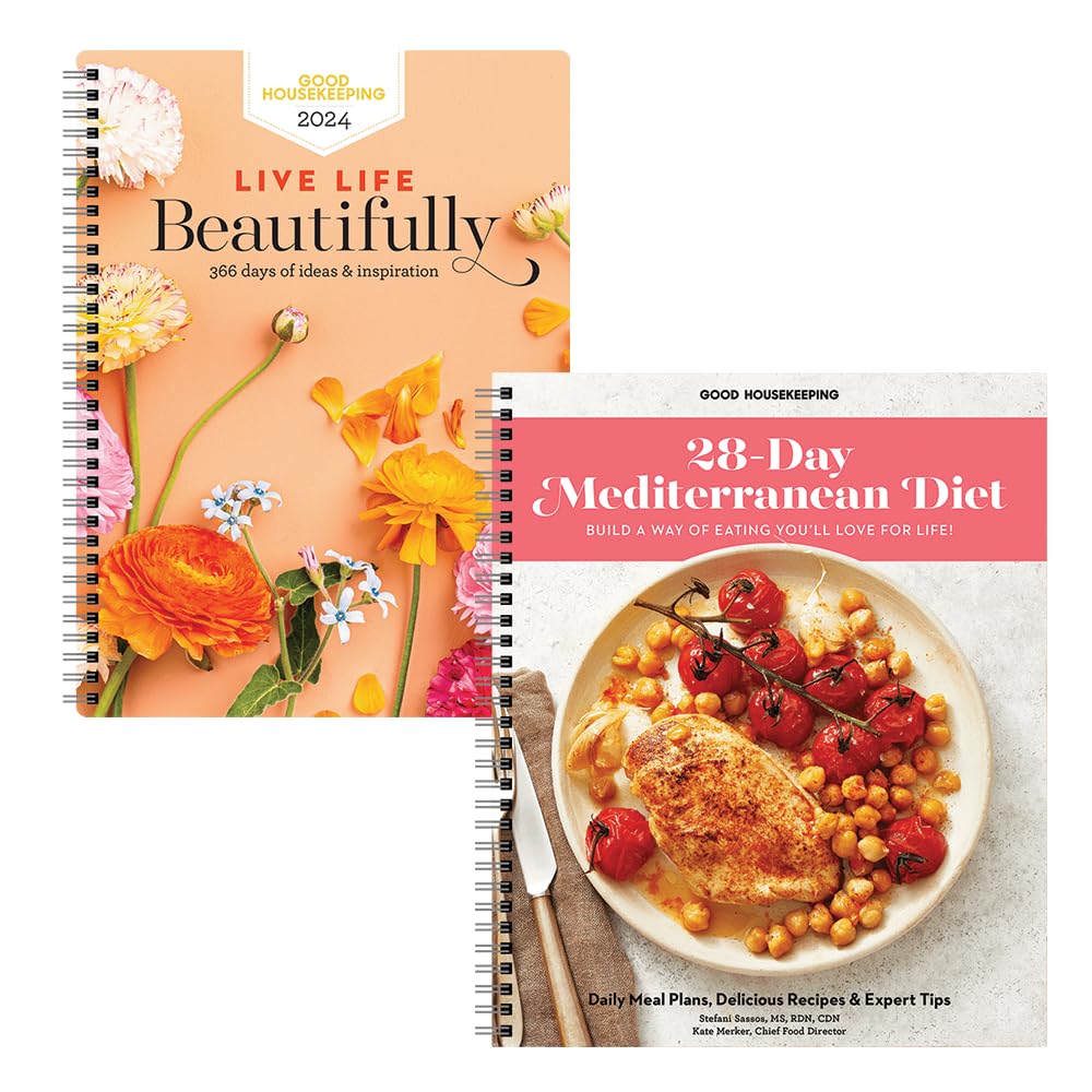 Good Housekeeping 2024 Live Life Beautifully Planner and 28-Day Mediterranean Cookbook Bundle!