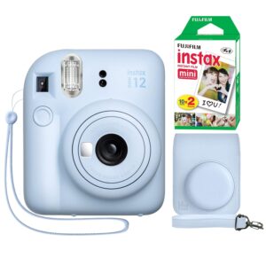 fujifilm instax mini 12 instant camera pastel blue + minimate custom case + fuji instax film 20 sheets twin pack
