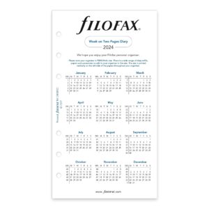 filofax calendar diary refill, personal/compact size, week-to-view, white paper, unruled, english, 2024 (c68421-24)