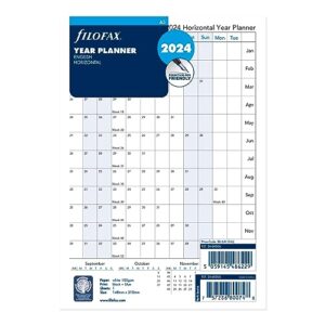 filofax calendar diary refill, a5 size, horizontal year planner, white paper, english, 2024 (c68506-24)