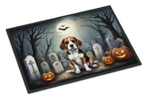 caroline's treasures dac2011mat beagle spooky halloween doormat 18x27 front door mat indoor outdoor rugs for entryway, non slip washable low pile, 18h x 27w