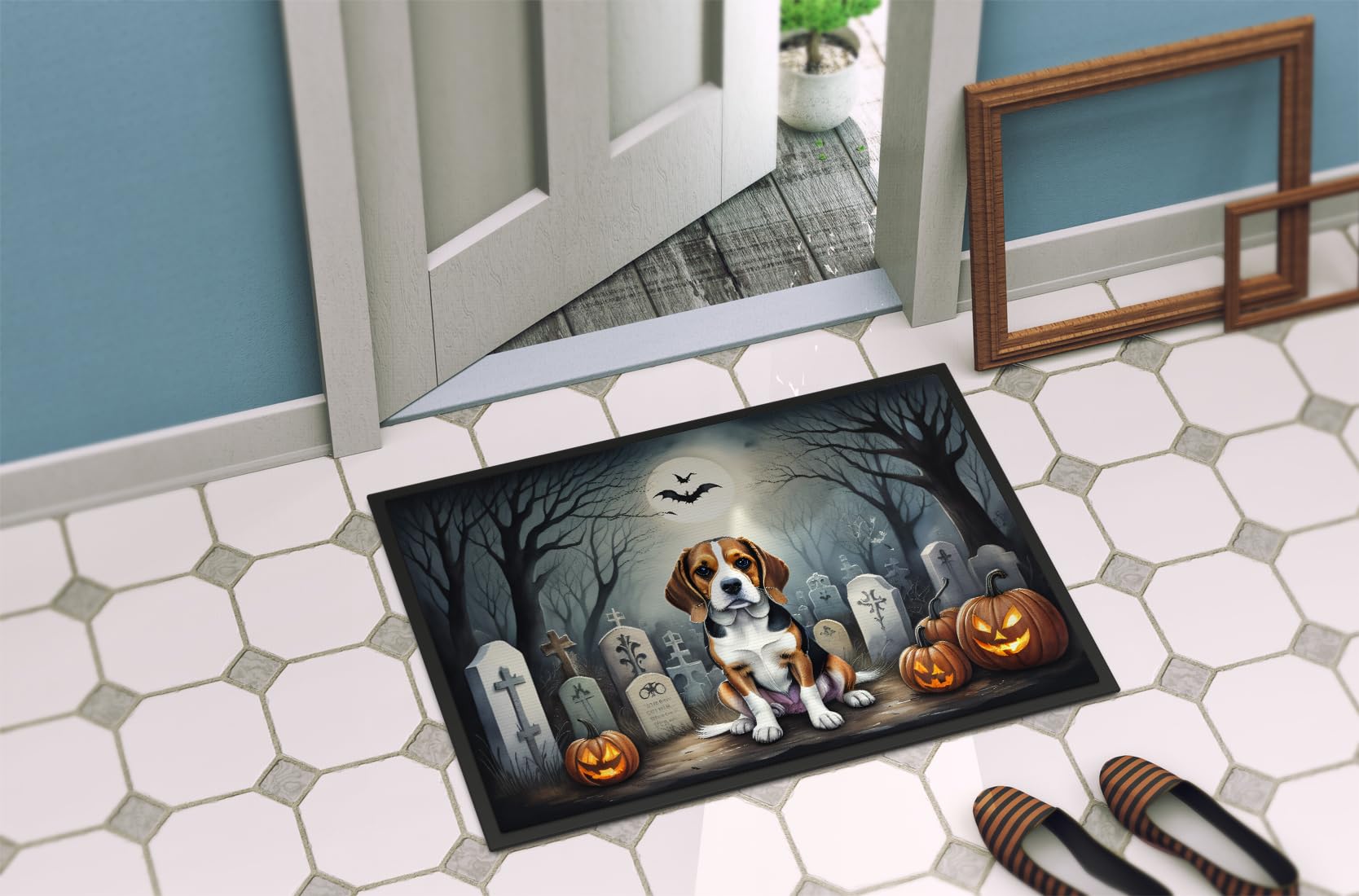 Caroline's Treasures DAC2011MAT Beagle Spooky Halloween Doormat 18x27 Front Door Mat Indoor Outdoor Rugs for Entryway, Non Slip Washable Low Pile, 18H X 27W