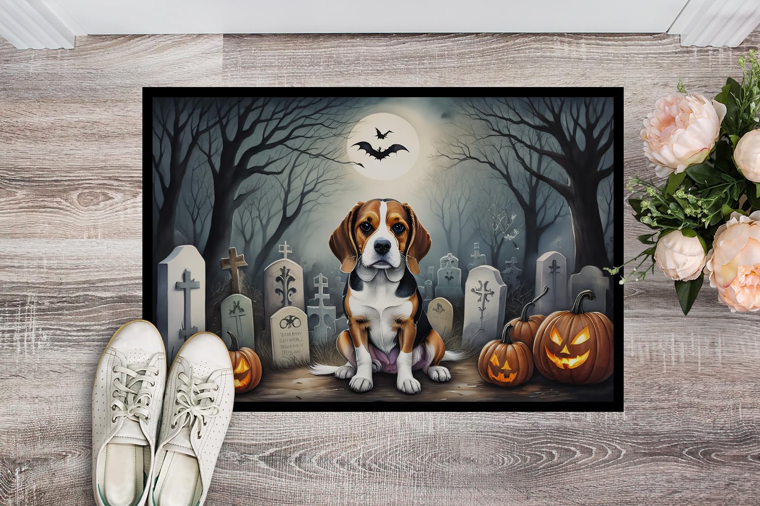 Caroline's Treasures DAC2011MAT Beagle Spooky Halloween Doormat 18x27 Front Door Mat Indoor Outdoor Rugs for Entryway, Non Slip Washable Low Pile, 18H X 27W