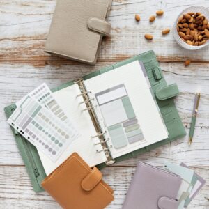 Filofax Norfolk Organizer, Personal Size, Sage - Soft Full-Grain Leather, Six Rings, with Week-to-View Calendar Diary, Multilingual, 2024 (C022636-24)