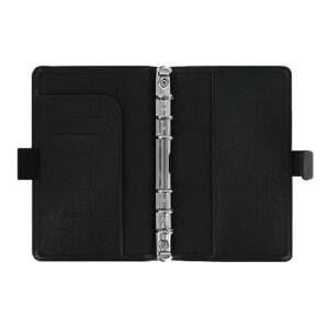 Filofax Saffiano Organizer, Personal Compact Size, Black - Cross-Grain, Leather-Look, Six Rings, Week-to-View Calendar Diary, Multilingual, 2024 (C022469-24)