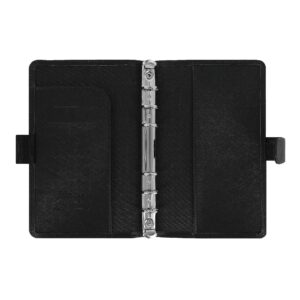 Filofax Saffiano Organizer, Personal Compact Size, Black - Cross-Grain, Leather-Look, Six Rings, Week-to-View Calendar Diary, Multilingual, 2024 (C022469-24)