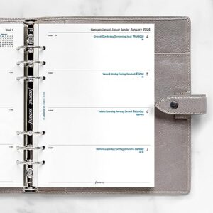 Filofax Calendar Diary Refill, A5 Size, Week-to-View with Notes Section, White Paper, Unruled, Multilingual: Five Languages, 2024 (C68516-24)