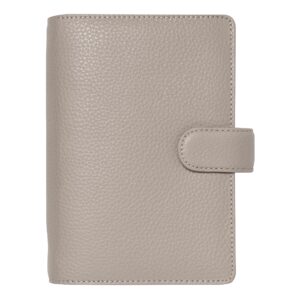 filofax norfolk organizer, personal size, taupe - soft full-grain leather, six rings, with week-to-view calendar diary, multilingual, 2024 (c022642-24)