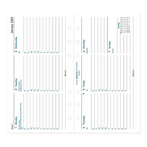 Filofax Calendar Diary Refill, Personal/Compact Size, Week-to-View with Appointments, Horizontal, White Paper, Ruled, English, 2024 (C68420-24)