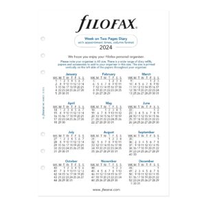 filofax calendar diary refill, a5 size, week-to-view with appointments, vertical, multi-fit, white paper, english, 2024 (c68521m-24)