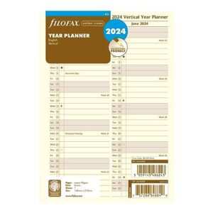 filofax calendar diary refill, a5 size, vertical year planner, cotton cream paper, english, 2024 (c68508-24)