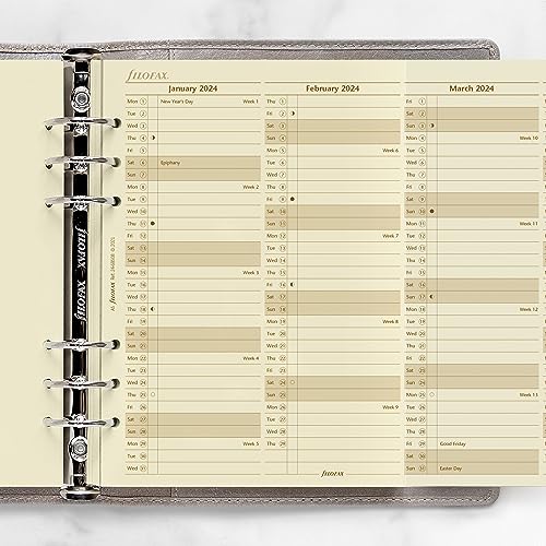 Filofax Calendar Diary Refill, A5 Size, Vertical Year Planner, Cotton Cream Paper, English, 2024 (C68508-24)