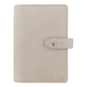 filofax malden organizer, personal size, stone - tactile, full grain buffalo leather, six rings, with cotton cream week-to-view calendar diary, multilingual, 2024 (c025811-24)
