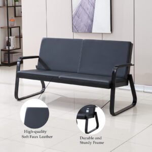 yudannce Waiting Room Chairs - Black PU Leather Office Guest Chairs & Reception Chairs Lobby Chairs Salon Furniture Conference Room Chairs (3-Seat)