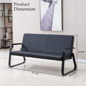 yudannce Waiting Room Chairs - Black PU Leather Office Guest Chairs & Reception Chairs Lobby Chairs Salon Furniture Conference Room Chairs (3-Seat)