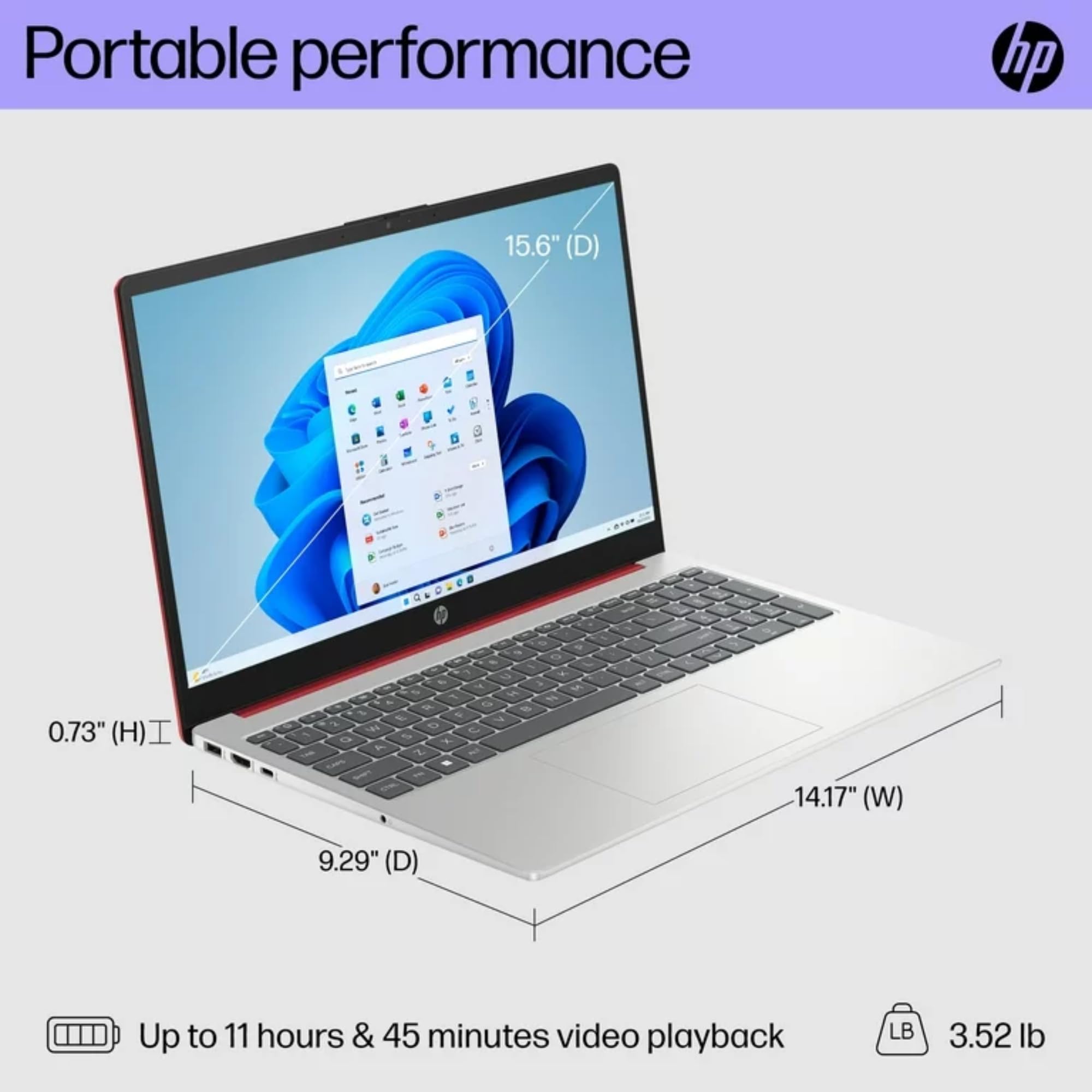 Hp Essential 15.6" Anti-Glare HD Laptop, Intel Quad-core Processor, 16GB RAM, 628GB Storage(128GB UFS+500GB Portable SSD), Office 365 1-Year, Upto 11 hrs Long Battery, Win11 S, Scarlet Red