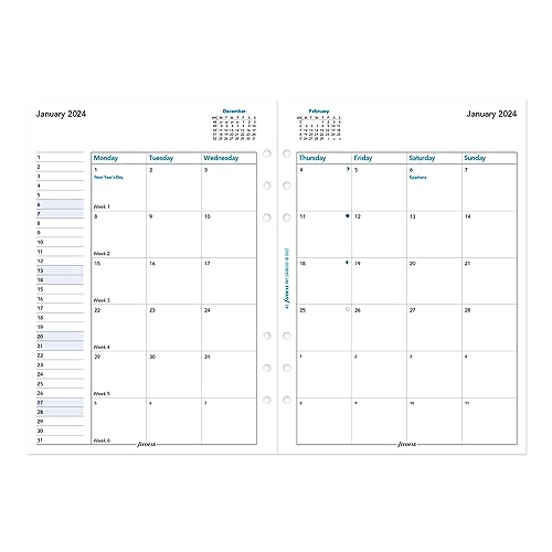 Filofax Calendar Diary Refill, A5 Size, Month-to-View, White Paper, English, 2024 (C68510-24)