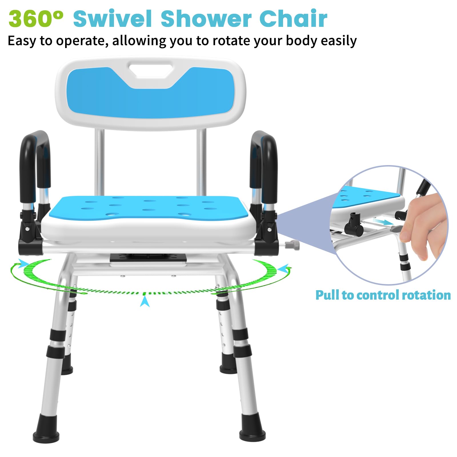 Shower Chair with Arms and Back 400 LB, Folding Shower Chair 5-Level Adjustable, Non-Slip Feet Shower Seat, for Elderly,Handicap,Disabled, Seniors & Pregnant