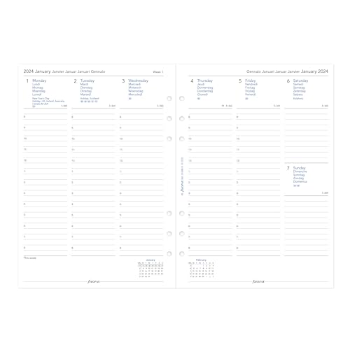 Filofax The Original Organizer, A5 Size, Raspberry - Leather, Six Rings, Week-to-View Calendar Diary, Multilingual, 2024 (C026089-24)