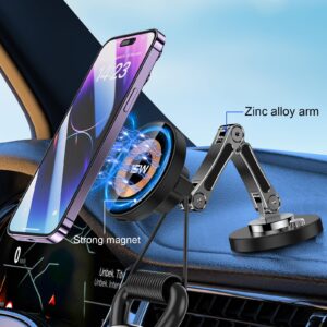 iAXBi Magnetic Car Mount Charger for MagSafe, 15W Wireless Fast Charger Phone Holder for Car with Adhesive, 360° Rotatable Zinc Alloy Handsfree Phone Stand