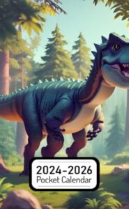 pocket calendar 2024-2026: two-year monthly planner for purse , 36 months from january 2024 to december 2026 | dinosaurs | forest background | vector art | fierce appearance | retro aesthetic