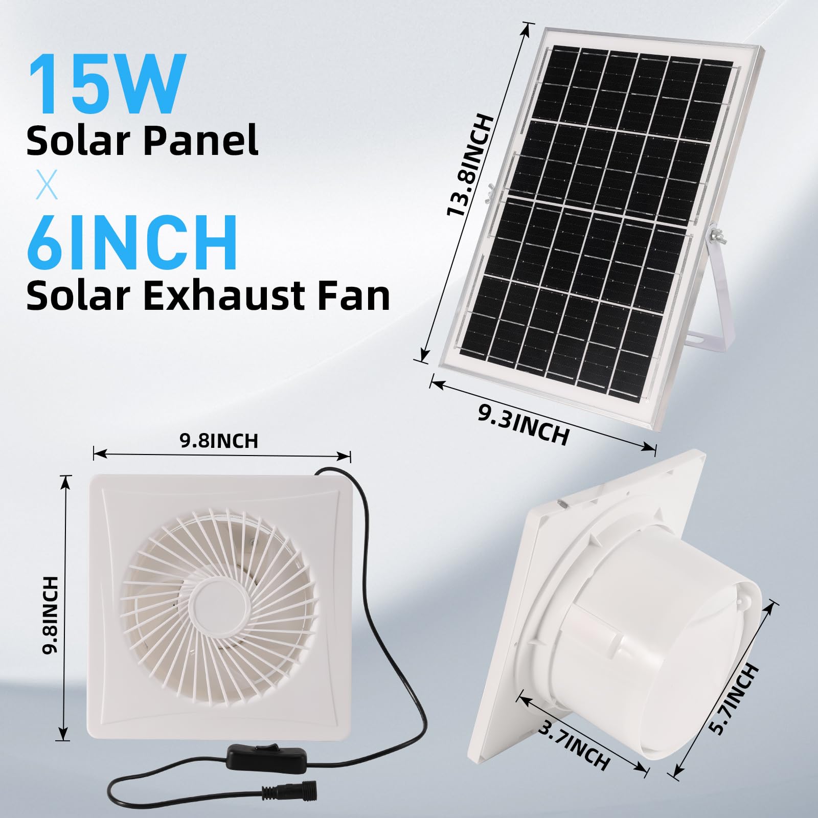 Solar Powered Fan,IUZEAI 20W Solar Panel with Bracket 8" Solar Fan with Longer 16.4ft Wire Waterproof Strong Airflow with Assembly Accessories Solar Fans for Outside,Warehouse, Shed, Kitchen, Attic