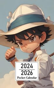 pocket calendar 2024-2026: two-year monthly planner for purse , 36 months from january 2024 to december 2026 | cute small boy | japanese | cinematic lighting | anime clouds