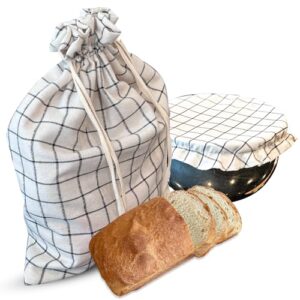 Touchet Heritage Bread Bags for Homemade Bread With Bowl Cover| Reusable Bread Bag| Sourdough Bread Bags| Linen Bread Bag| Homemade Bread Storage| Bread Proofing Cover| Bread Bag Set