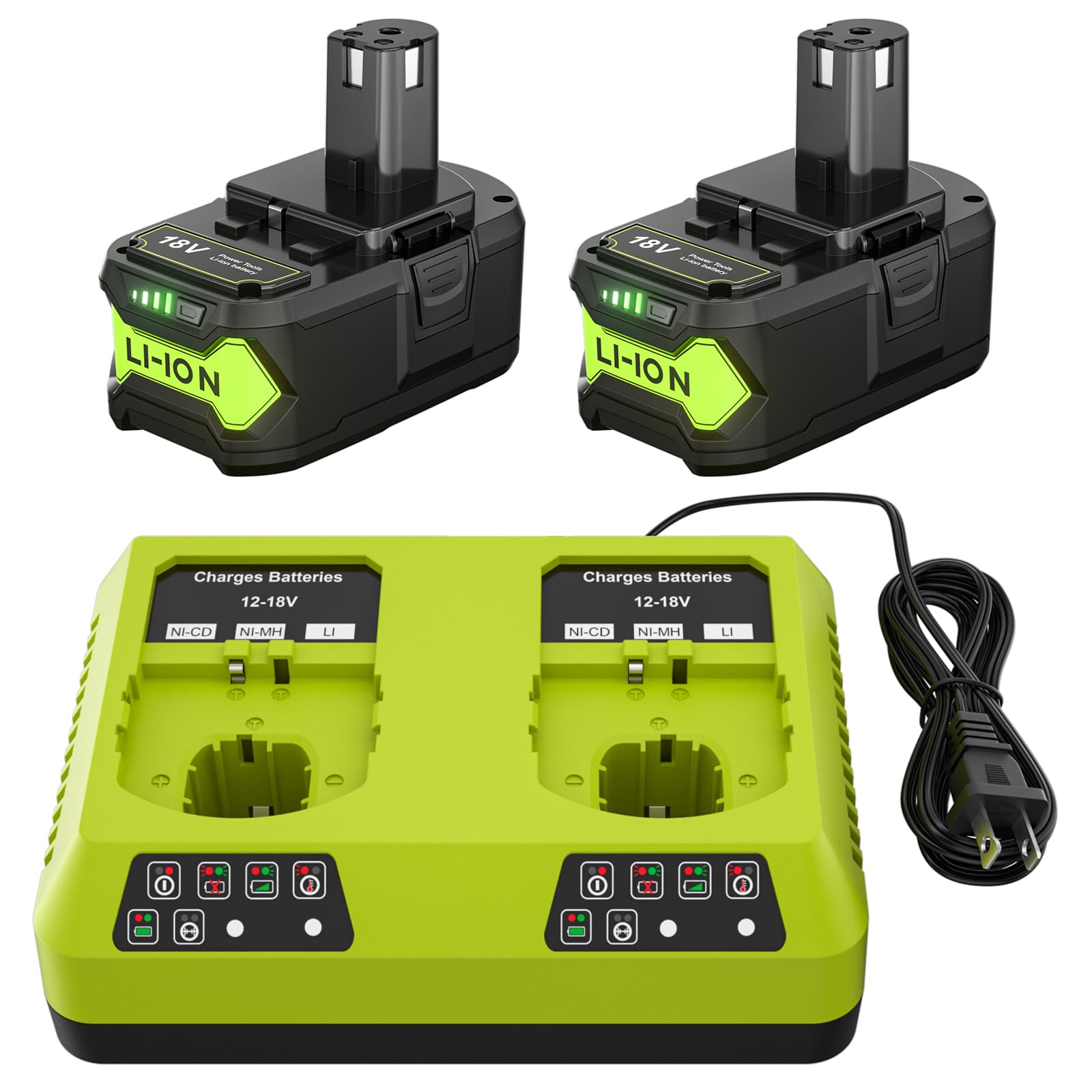 POWTREE 2Pack 7.0Ah P108 Battery + 2Port P117 Charger Dual Channel Fast Charger for Ryobi Oneplus Battery P100 P102 P103 P105 P107 P108 P118 Ryobi 18v Battery and Charger Combo