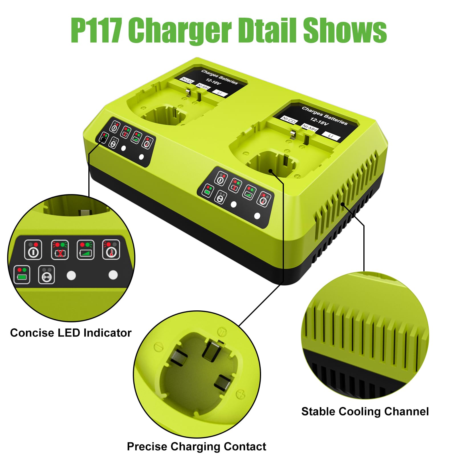 POWTREE 2Pack 7.0Ah P108 Battery + 2Port P117 Charger Dual Channel Fast Charger for Ryobi Oneplus Battery P100 P102 P103 P105 P107 P108 P118 Ryobi 18v Battery and Charger Combo