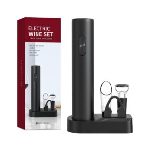 simplekitchen electric wine opener, automatic electric wine bottle corkscrew opener with foil cutter, battery operated (black)