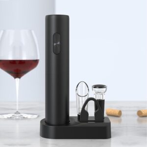 SimpleKitchen Electric Wine Opener, Automatic Electric Wine Bottle Corkscrew Opener with Foil Cutter, Battery Operated (Black)