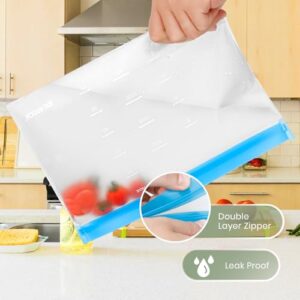 IDEATECH 20Pack Dishwasher Safe Reusable Storage Bags Stand Up - BPA Free PEVE Reusable Sandwich Bags - Leakproof Gallon Freezer Bags, Silicone Food Storage Bags,Silicone freezer bags,Washable