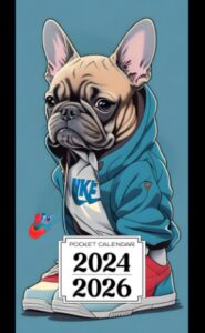 pocket calendar 2024-2026: two-year monthly planner for purse , 36 months from january 2024 to december 2026 | vintage 90's anime style | retro french bulldog hoodie
