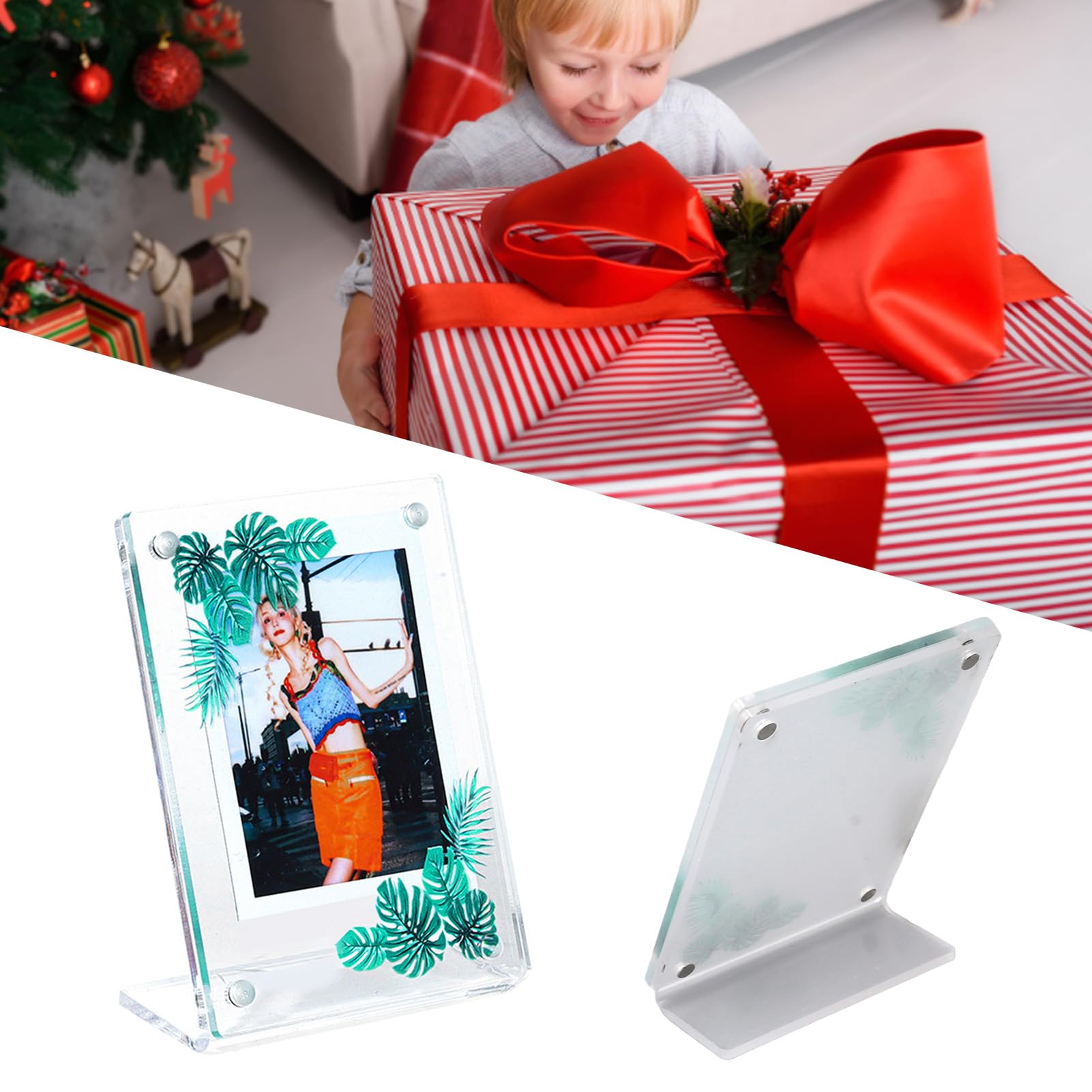 Photo Frame, Sturdy Acrylic Tabletop Photo Frame Decorative Clear Simple Cleaning for Home (Monstera Leaves)