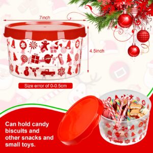 Barydat 6 Pcs Christmas Cookie Storage Buckets with Lids Christmas Theme Candy Cane Snowman Pattern Plastic Cookie Tin Xmas Winter Snowflake Candy Cookies Containers Jars for Xmas Winter Party Supply