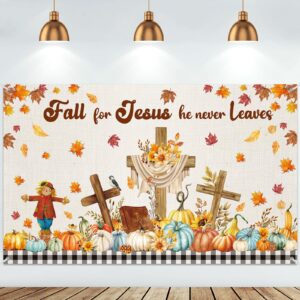 harloon fall for jesus banner decorations thanksgiving pumpkin backdrop banner autumn party background for fall thanksgiving christian religious photo booth props supplies, 71 x 43 inch