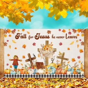 Harloon Fall for Jesus Banner Decorations Thanksgiving Pumpkin Backdrop Banner Autumn Party Background for Fall Thanksgiving Christian Religious Photo Booth Props Supplies, 71 x 43 Inch