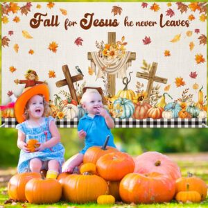 Harloon Fall for Jesus Banner Decorations Thanksgiving Pumpkin Backdrop Banner Autumn Party Background for Fall Thanksgiving Christian Religious Photo Booth Props Supplies, 71 x 43 Inch