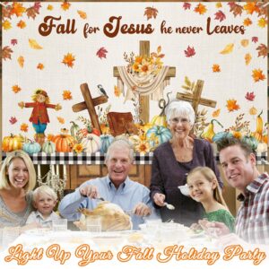Harloon Fall for Jesus Banner Decorations Thanksgiving Pumpkin Backdrop Banner Autumn Party Background for Fall Thanksgiving Christian Religious Photo Booth Props Supplies, 71 x 43 Inch