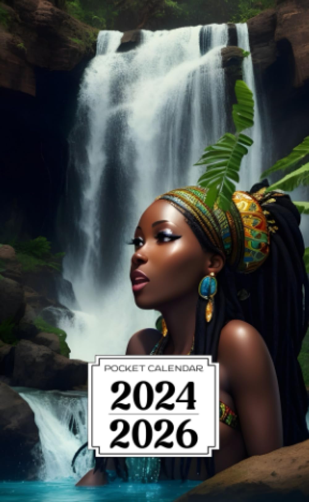 Pocket Calendar 2024-2026: Two-Year Monthly Planner for Purse , 36 Months from January 2024 to December 2026 | African waterfall goddess