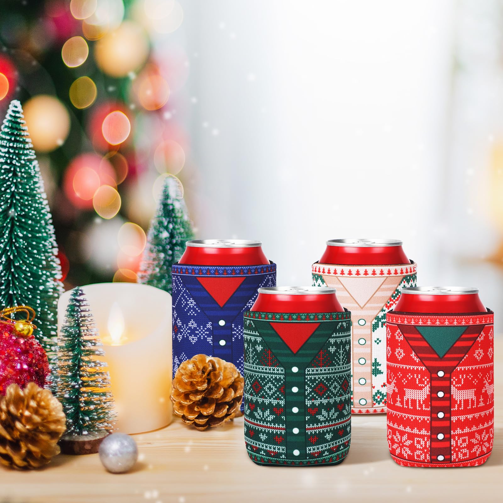 Maxcheck 24 Pcs Christmas Sweater Style Can Cooler Sleeves Xmas Holiday Can Insulated Covers Neoprene Funny Coolers for Xmas Holiday Party Decorations Supplies Canned Beverages Bottle Drink, 12 Styles