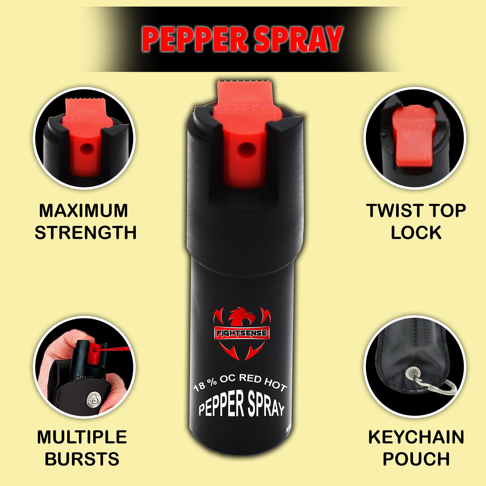 FIGHTSENSE Mini Stun Gun Keychain & Pepper Spray Combo Pack for Self Defense Kit (Pink)