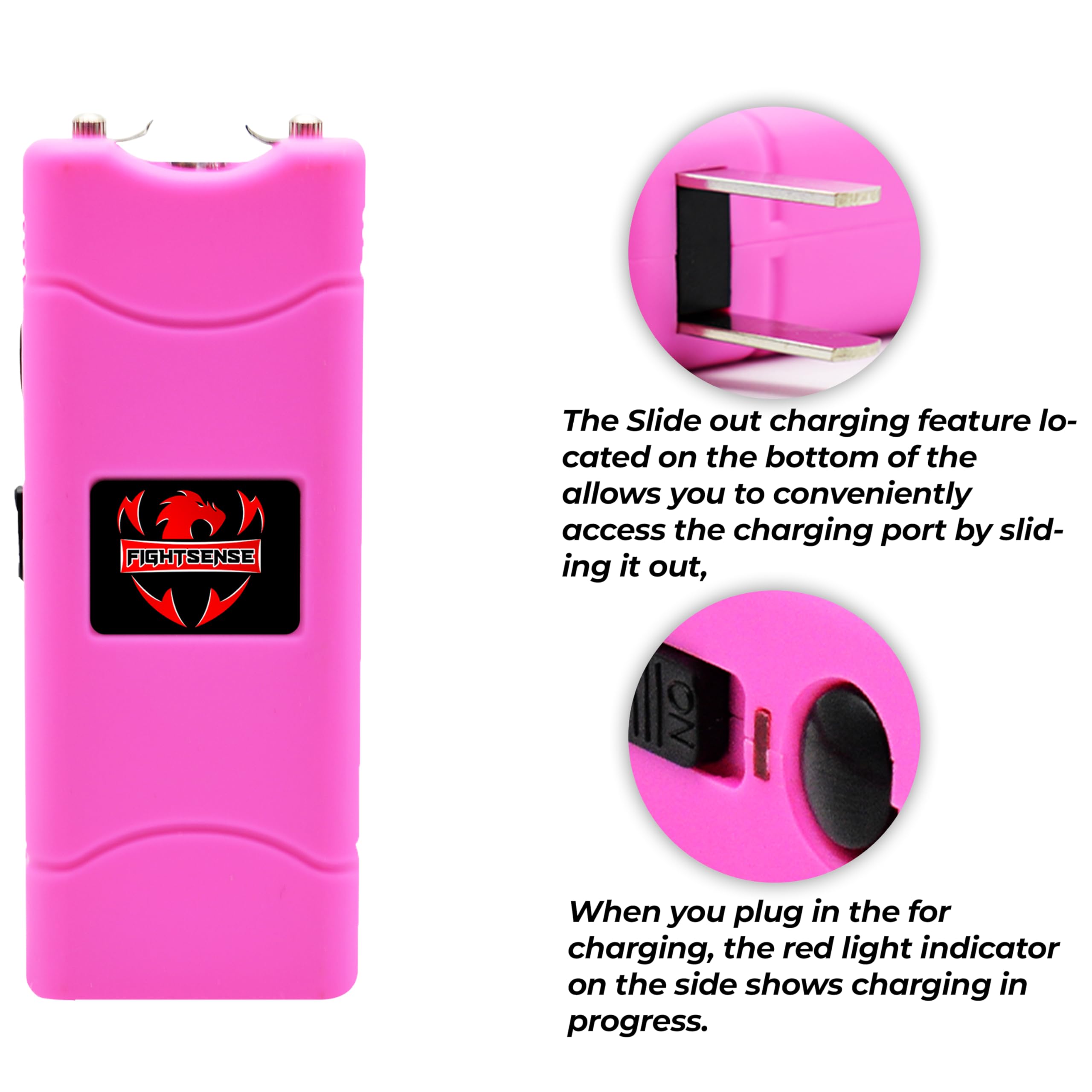 FIGHTSENSE Mini Stun Gun Keychain & Pepper Spray Combo Pack for Self Defense Kit (Pink)