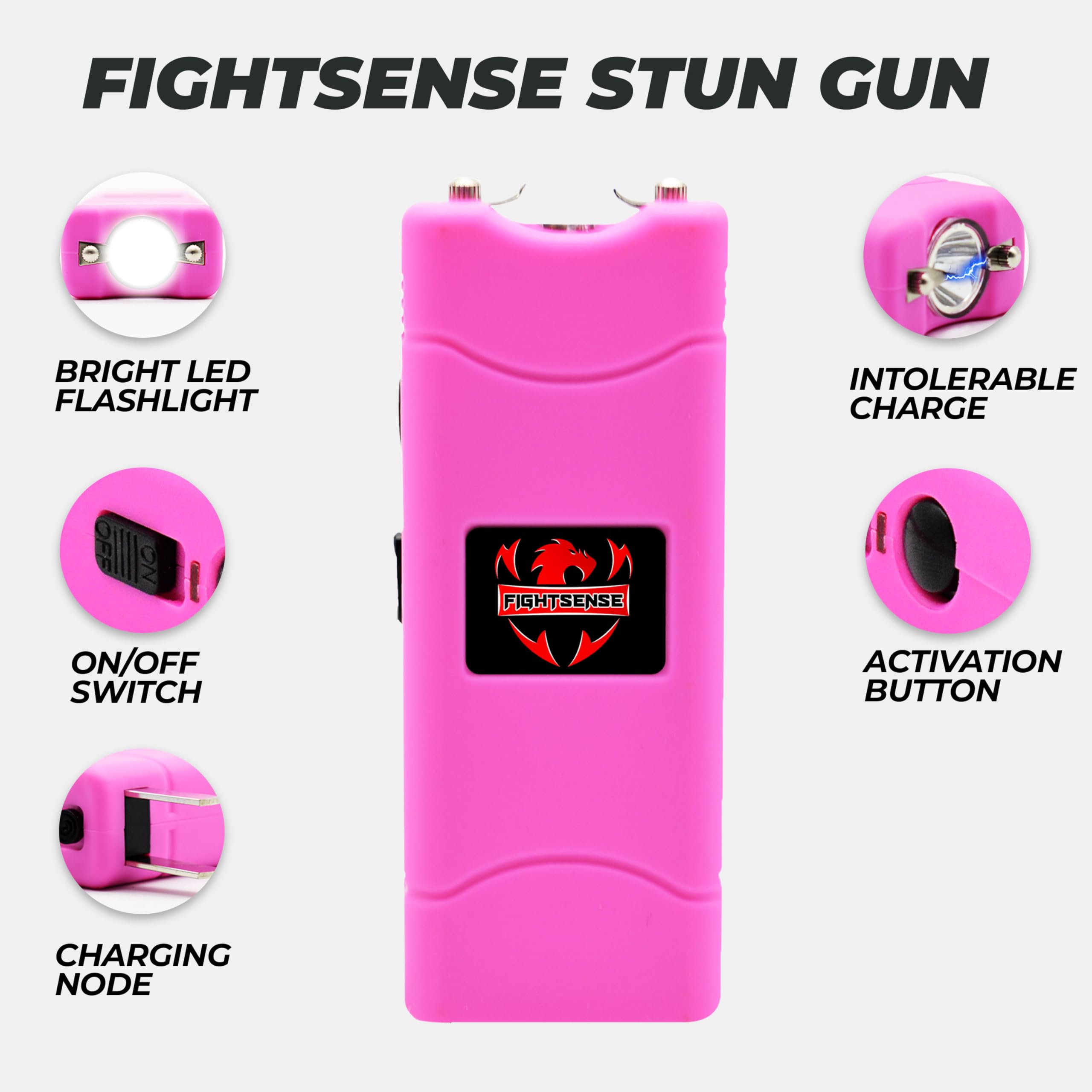 FIGHTSENSE Mini Stun Gun Keychain & Pepper Spray Combo Pack for Self Defense Kit (Pink)