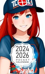 pocket calendar 2024-2026: two-year monthly planner for purse , 36 months from january 2024 to december 2026 | red haired anime girl | character concept art