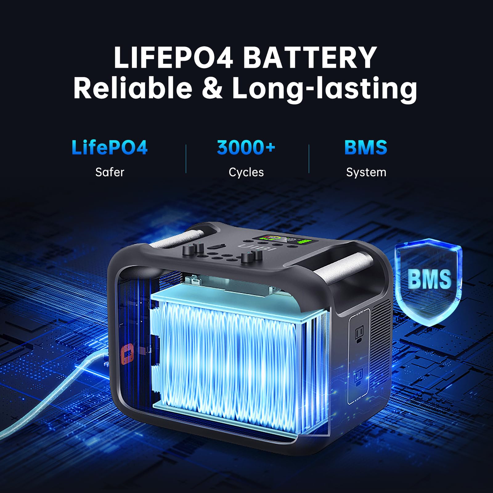 UIBI Portable Power Station with Bluetooth Speaker, 1120Wh LiFePO4 Battery Generator 1200W(2400W Peak), 1.5H to Full, with 2 Mics, PD100W/QC3.0/UPS Support, Solar Generator for Home Backup, Outdoor RV