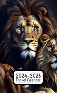 pocket calendar 2024-2026: two-year monthly planner for purse , 36 months from january 2024 to december 2026 | lion | jesus